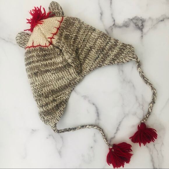 Sock Monkey 100% Handmade winter ear flap beanie - Picture 3 of 5